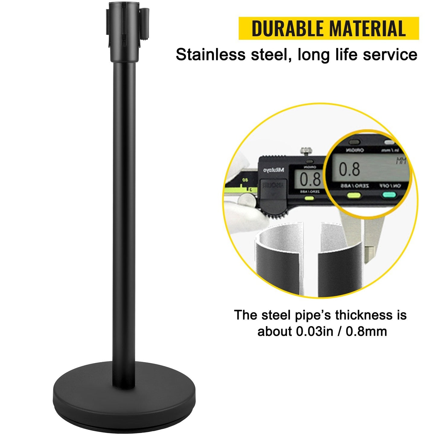8-Piece Crowd Control Stanchion Set with 2 m Retractable Black Belt