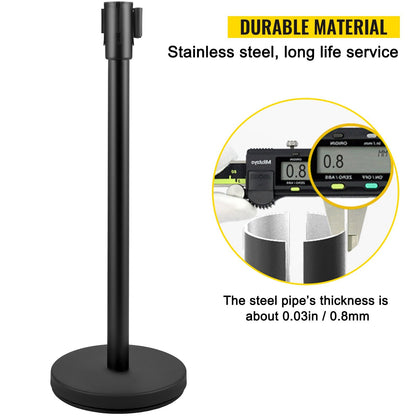 8-Piece Crowd Control Stanchion Set with 2 m Retractable Black Belt