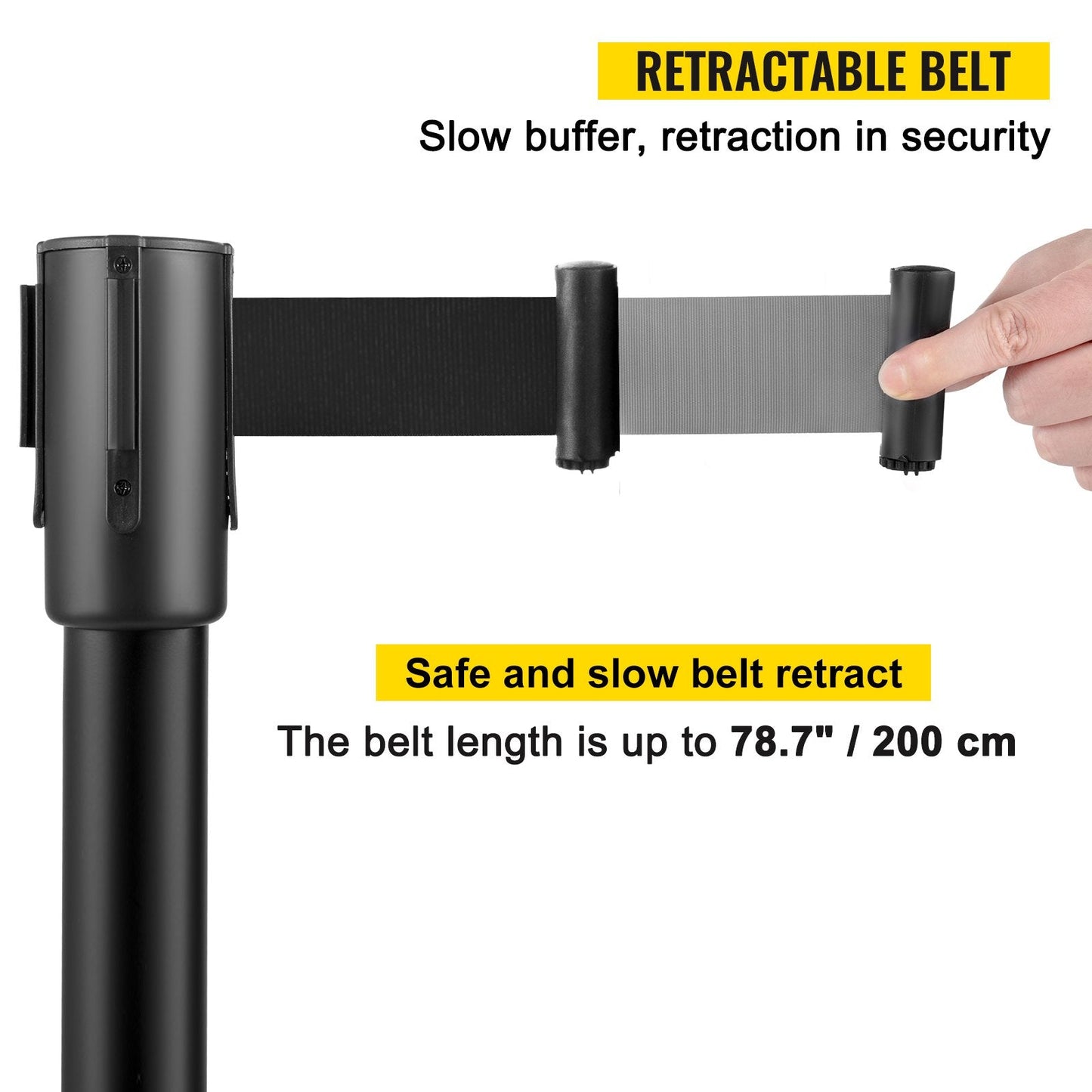 8-Piece Crowd Control Stanchion Set with 2 m Retractable Black Belt