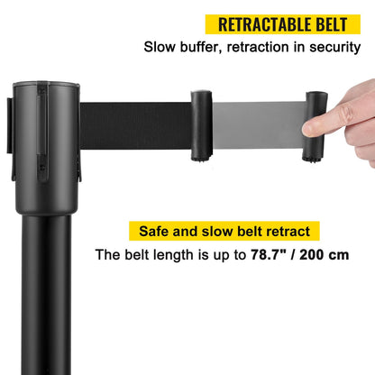8-Piece Crowd Control Stanchion Set with 2 m Retractable Black Belt