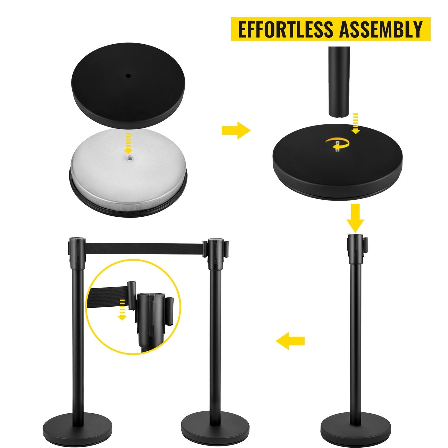 8-Piece Crowd Control Stanchion Set with 2 m Retractable Black Belt