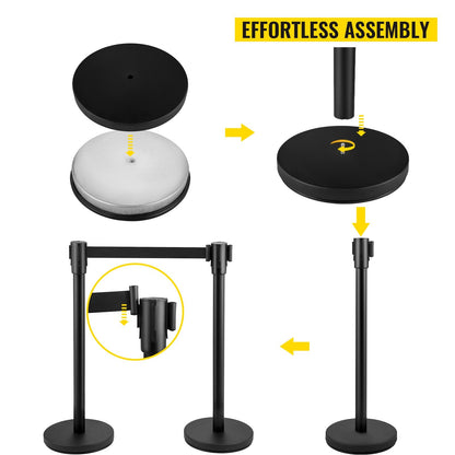 8-Piece Crowd Control Stanchion Set with 2 m Retractable Black Belt