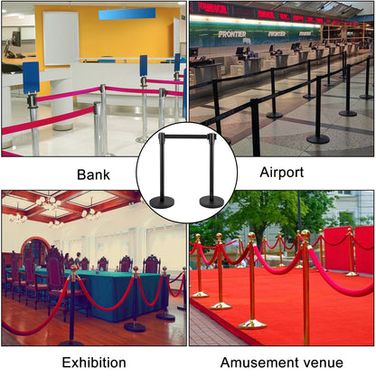 8-Piece Crowd Control Stanchion Set with 2 m Retractable Black Belt