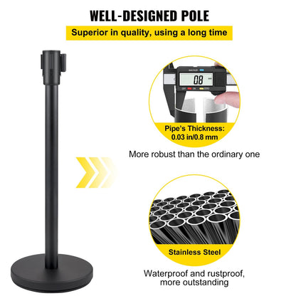6-Piece Crowd Control Stanchion Set with 2m Black Retractable Belt