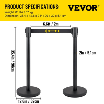 6-Piece Crowd Control Stanchion Set with 2m Black Retractable Belt