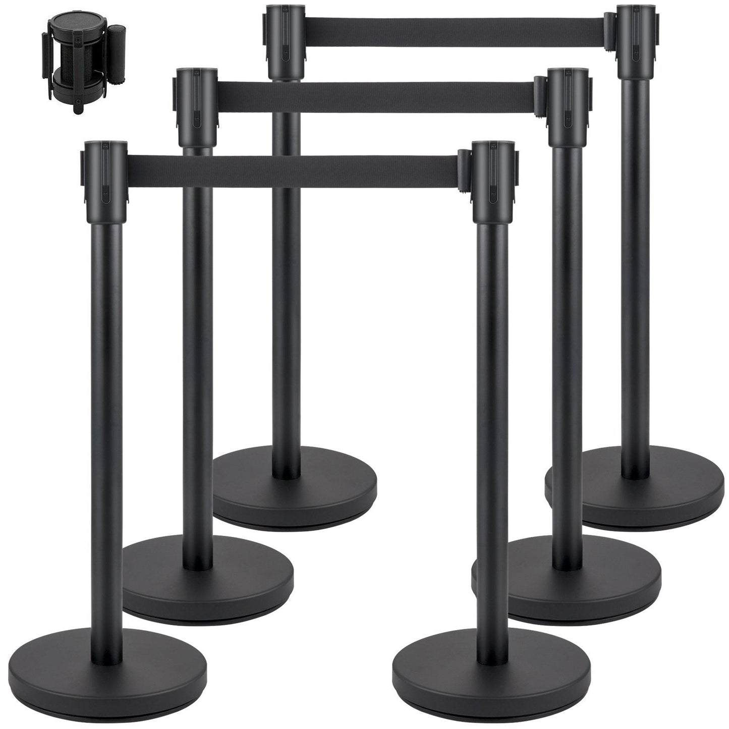 6-Piece Crowd Control Stanchion Set with 2m Black Retractable Belt