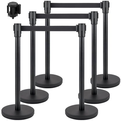 6-Piece Crowd Control Stanchion Set with 2m Black Retractable Belt