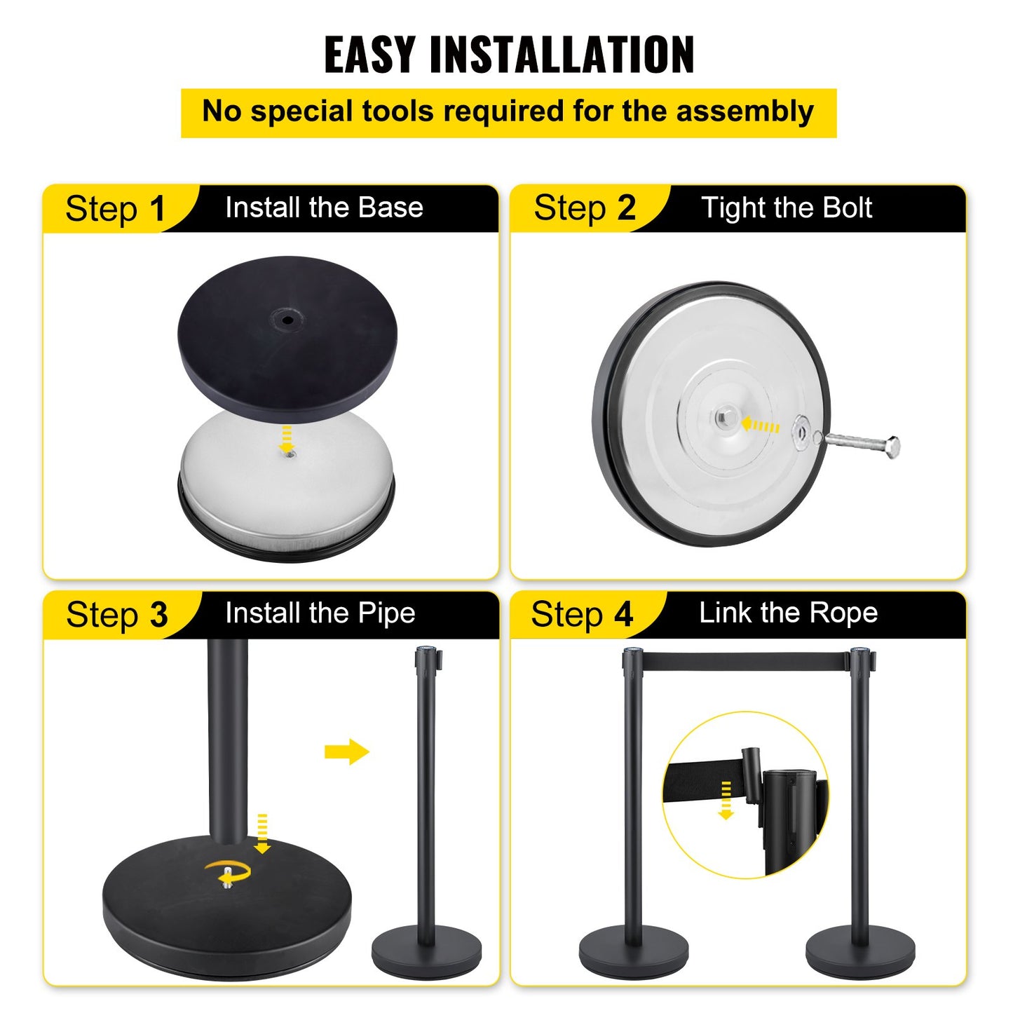 VEVOR Crowd Control Stanchion, Set of 6 Pieces Stanchion Set, Stanchion Set with