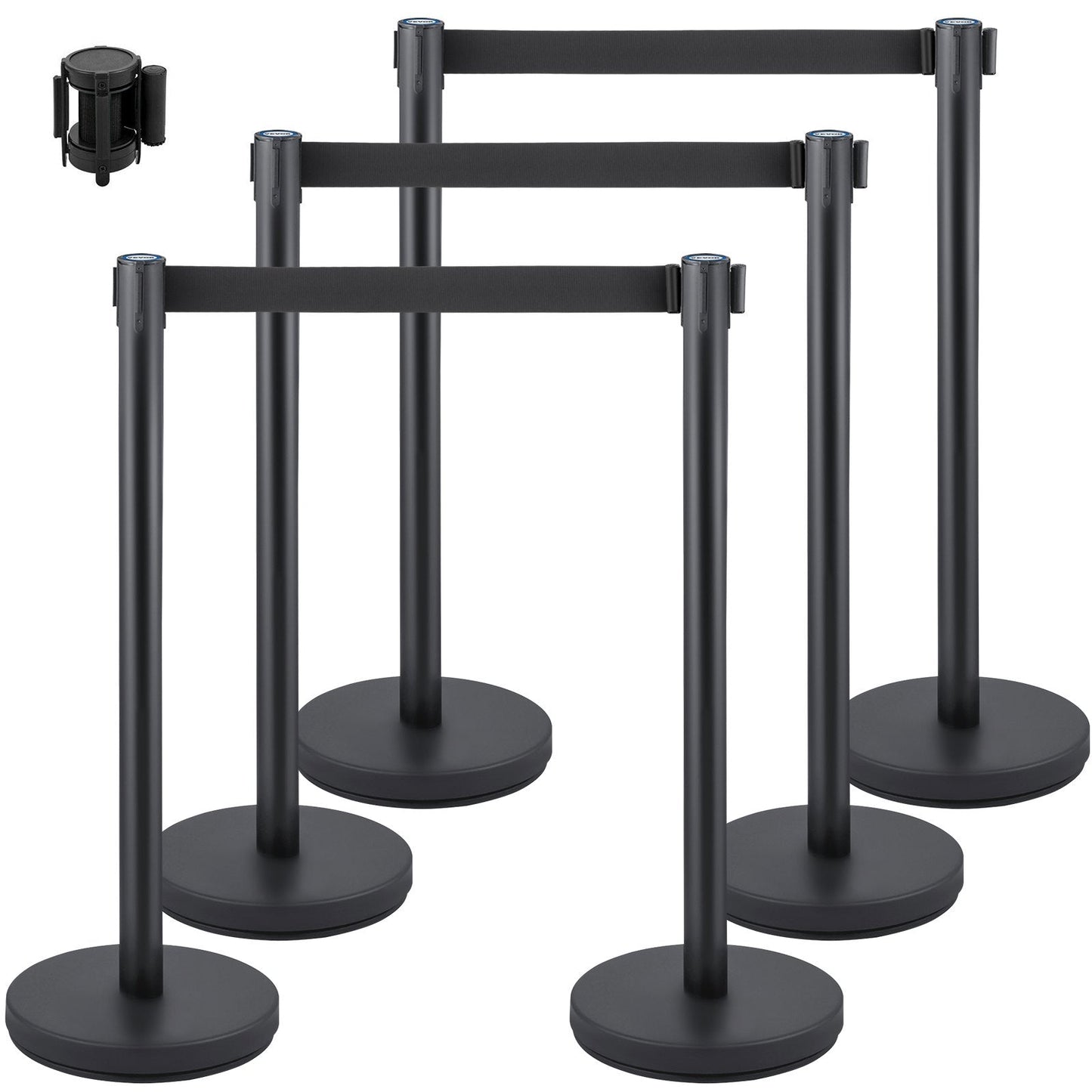 6-Piece Crowd Control Stanchion Set with 2m Black Retractable Belt, Heavy Duty