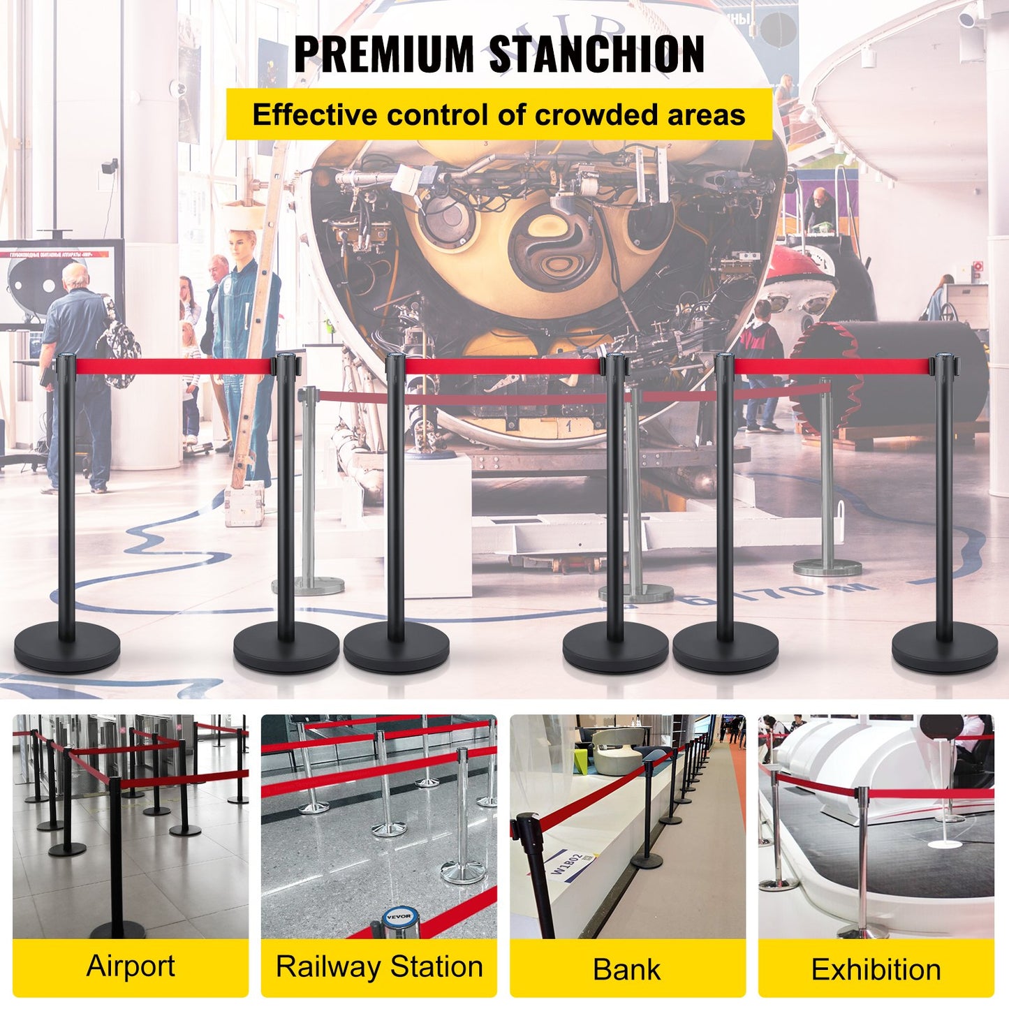 VEVOR Crowd Control Stanchion, Set of 6 Pieces Stanchion Set, Stanchion Set with