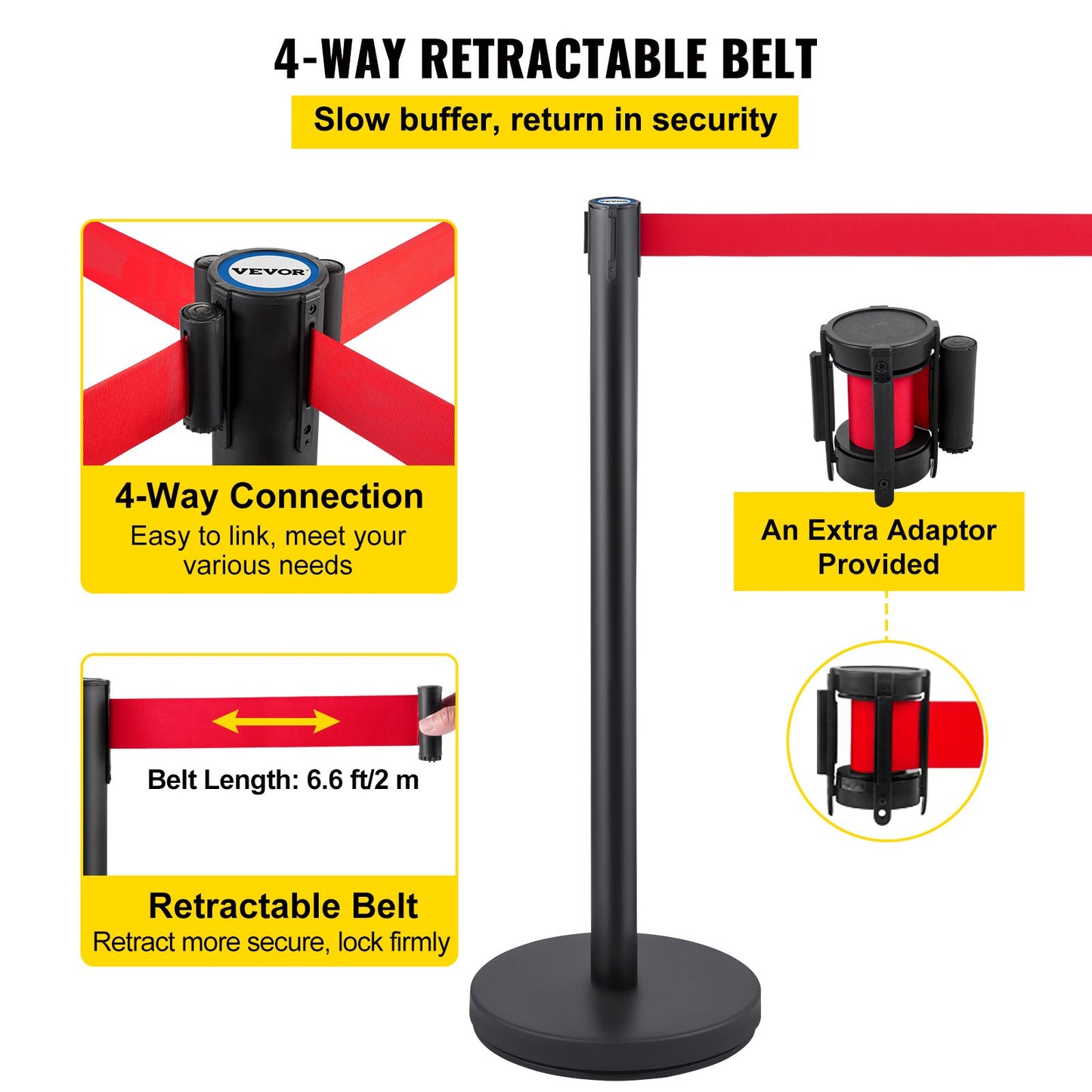 VEVOR Crowd Control Stanchion, Set of 6 Pieces Stanchion Set, Stanchion Set with