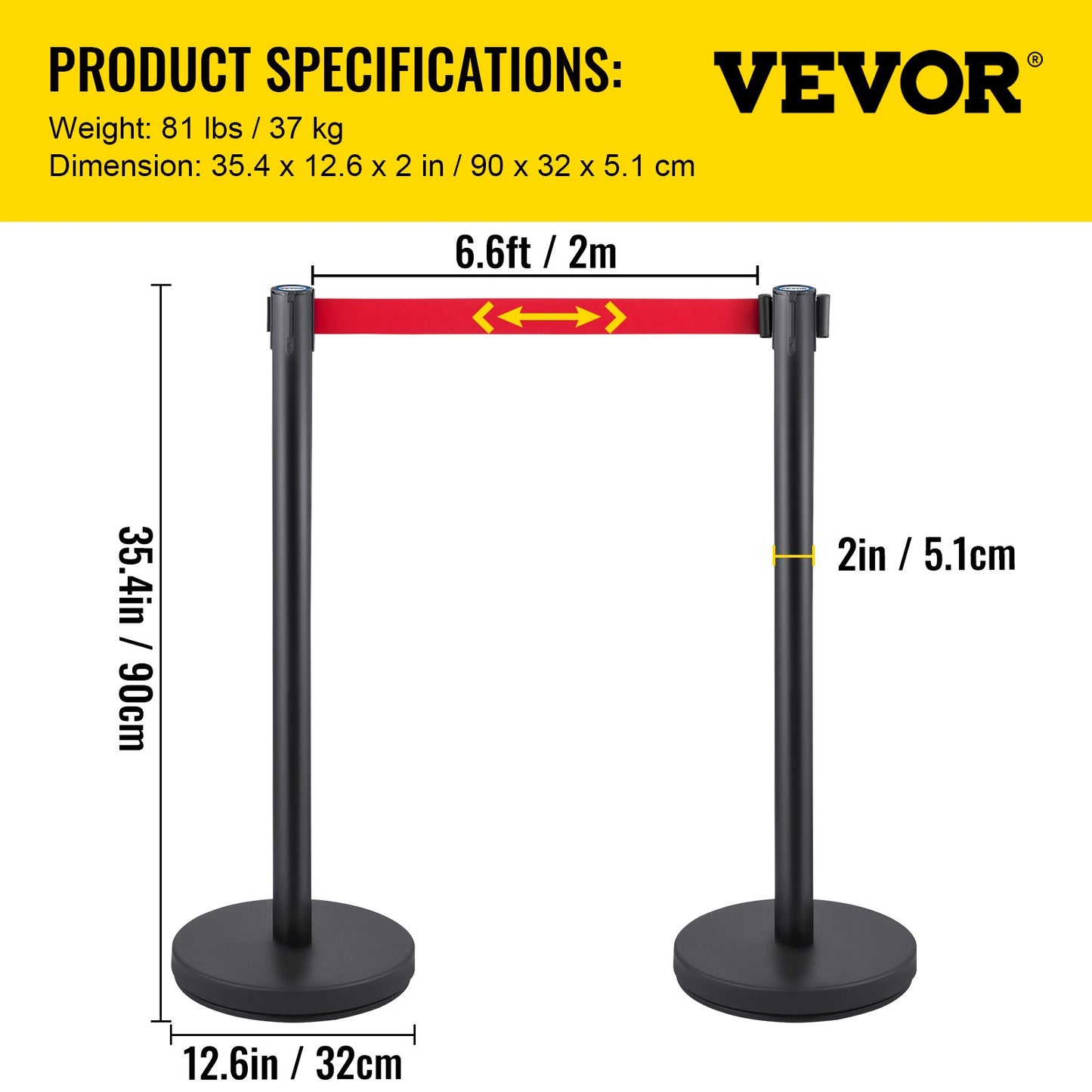 VEVOR Crowd Control Stanchion, Set of 6 Pieces Stanchion Set, Stanchion Set with