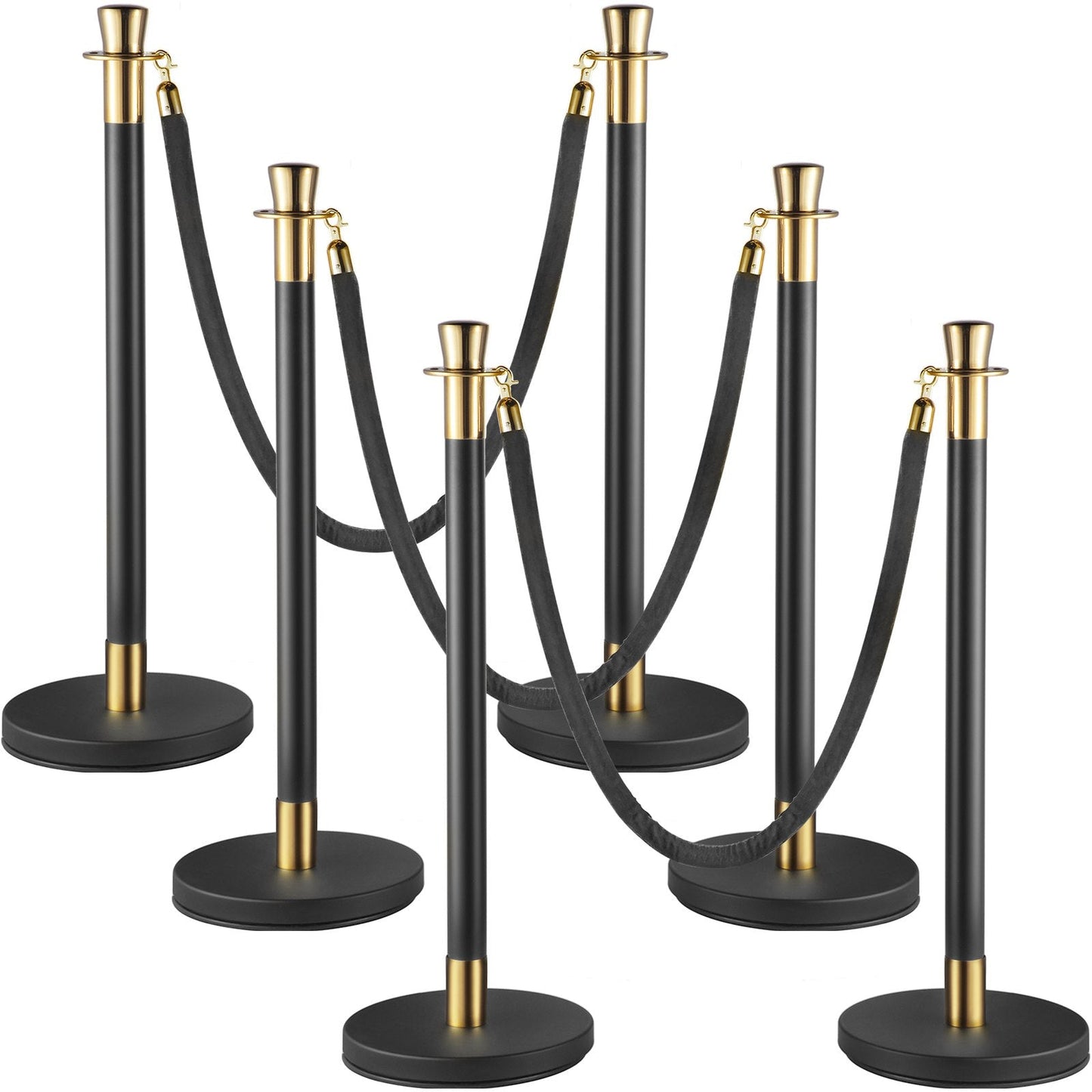 6-Piece Crowd Control Stanchion Set with Black Velvet Rope, 90 cm Height