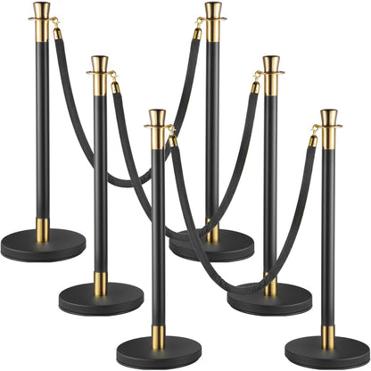 6-Piece Crowd Control Stanchion Set with Black Velvet Rope, 90 cm Height