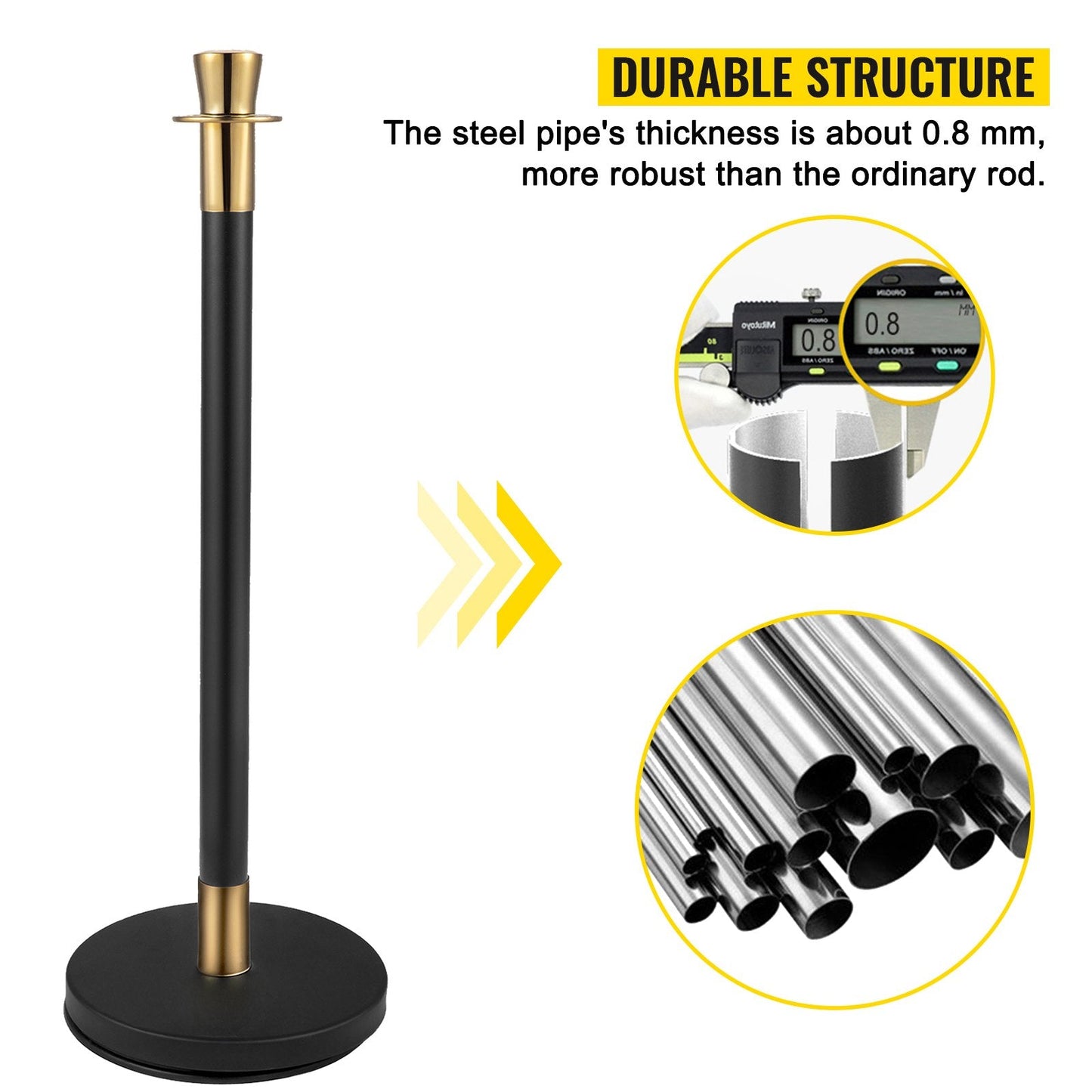 6-Piece Crowd Control Stanchion Set with Black Velvet Rope, 90 cm Height