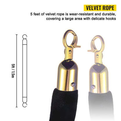 6-Piece Crowd Control Stanchion Set with Black Velvet Rope, 90 cm Height