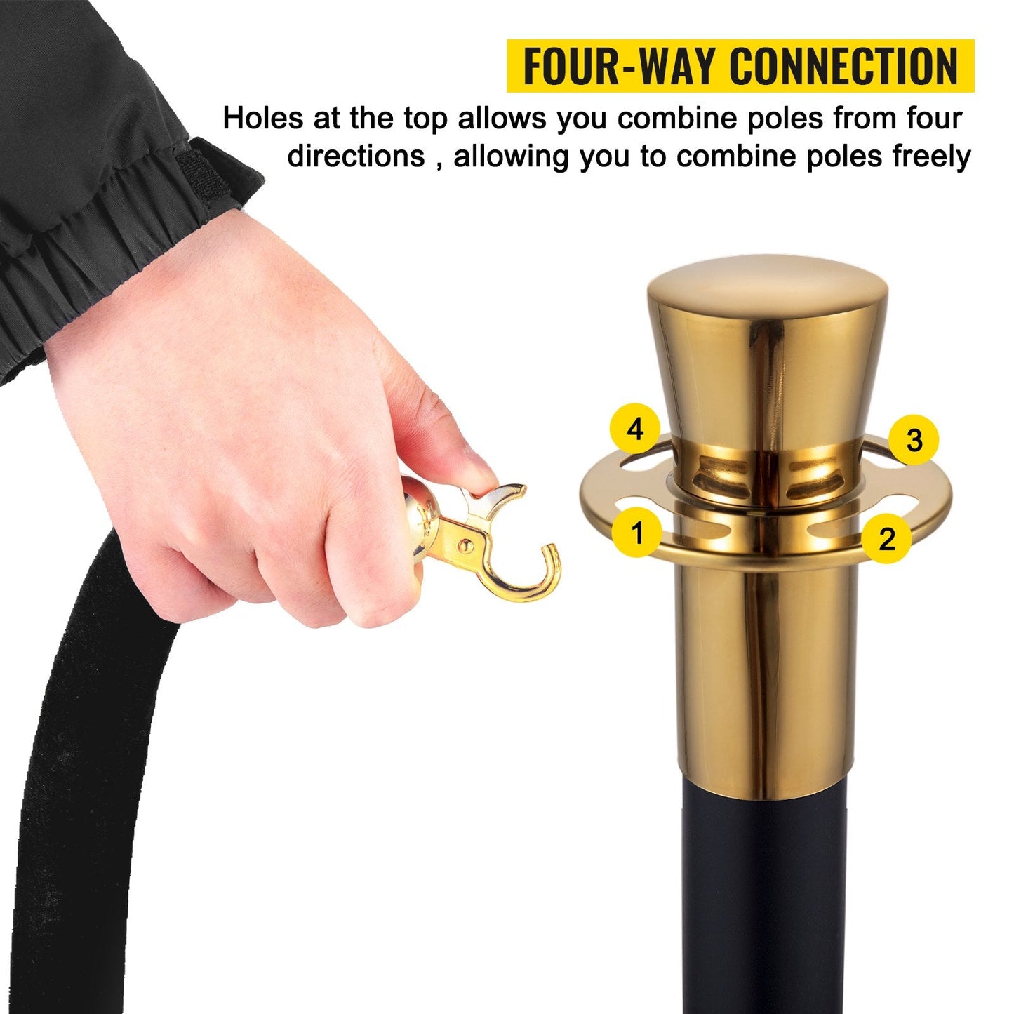 6-Piece Crowd Control Stanchion Set with Black Velvet Rope, 90 cm Height