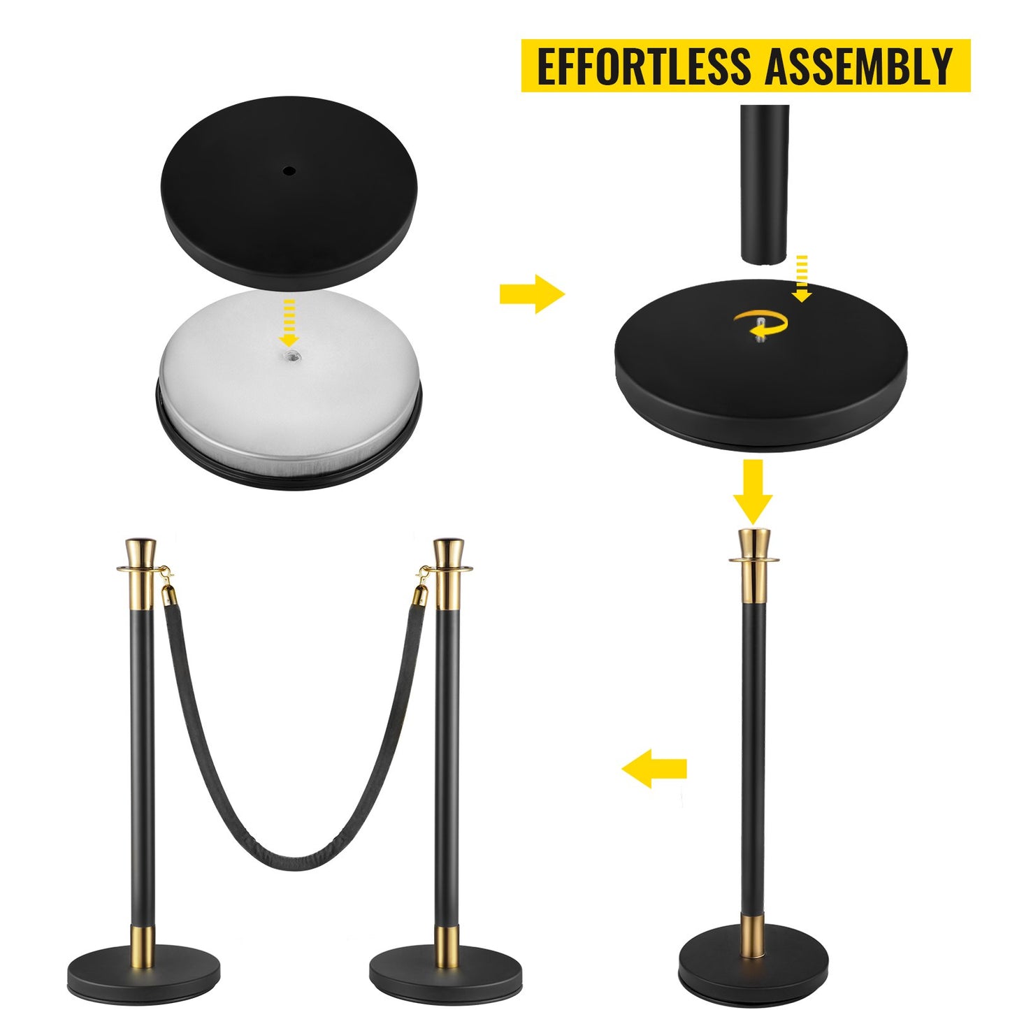 VEVOR Crowd Control Stanchion Stanchion Set 6 Pieces Set w/ Black Velvet Rope