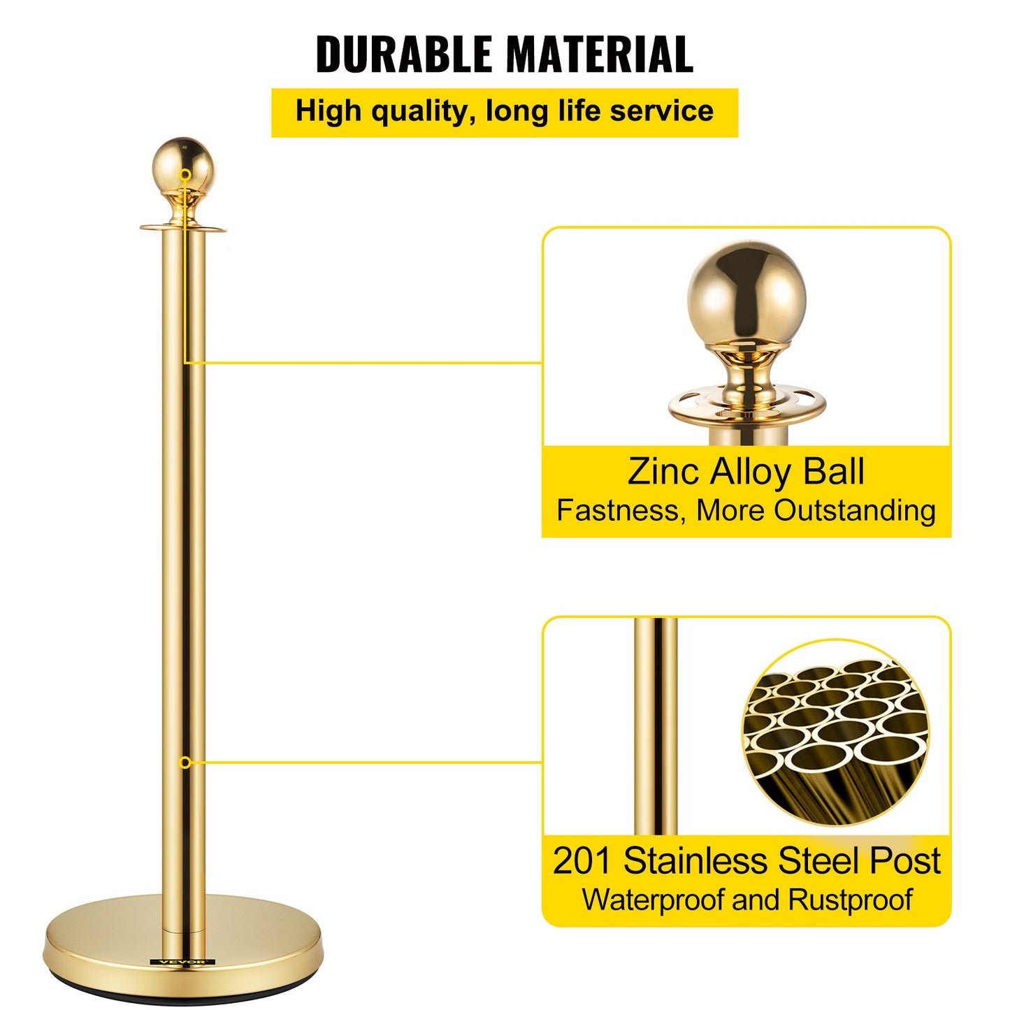 VEVOR 4PCS Gold Stanchion Posts Queue, 38 Inch Red Velvet Rope, Crowd Control Barriers