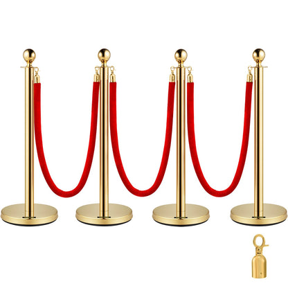 Gold Stanchion Posts Set with 1.5m Red Rope for Crowd Control and Events