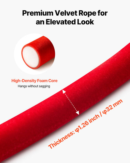 2 Pcs Red Velvet Stanchion Ropes, 1.5 m Crowd Control Stanchion Red Velvet Ropes with Gold Hooks, Post Queue Barrier Carpet Rope for Carpet Events Movie Theaters Grand Openings Hotels Party