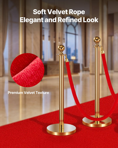 4 Pcs Red Velvet Stanchion Ropes, 1.5 m Crowd Control Stanchion Red Velvet Ropes with Gold Hooks, Post Queue Barrier Carpet Rope for Carpet Events Movie Theaters Grand Openings Hotels Party