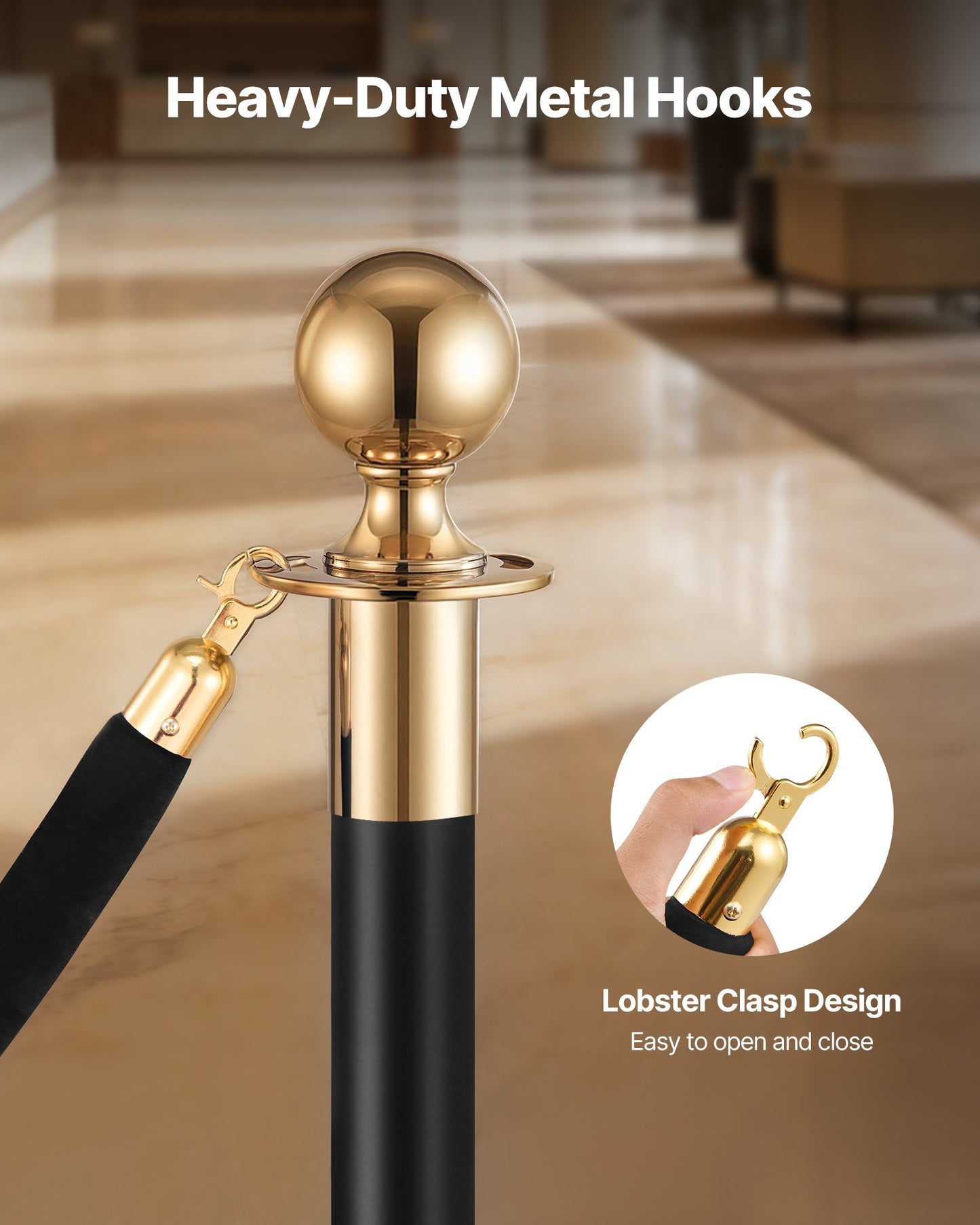 4 Pcs Black Velvet Stanchion Ropes, 1.5 m Crowd Control Stanchion Black Velvet Ropes with Gold Hooks, Post Queue Barrier Carpet Rope for Carpet Events Movie Theaters Grand Openings Hotels Party