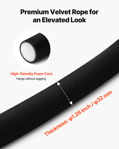 4 Pcs Black Velvet Stanchion Ropes, 1.5 m Crowd Control Stanchion Black Velvet Ropes with Gold Hooks, Post Queue Barrier Carpet Rope for Carpet Events Movie Theaters Grand Openings Hotels Party