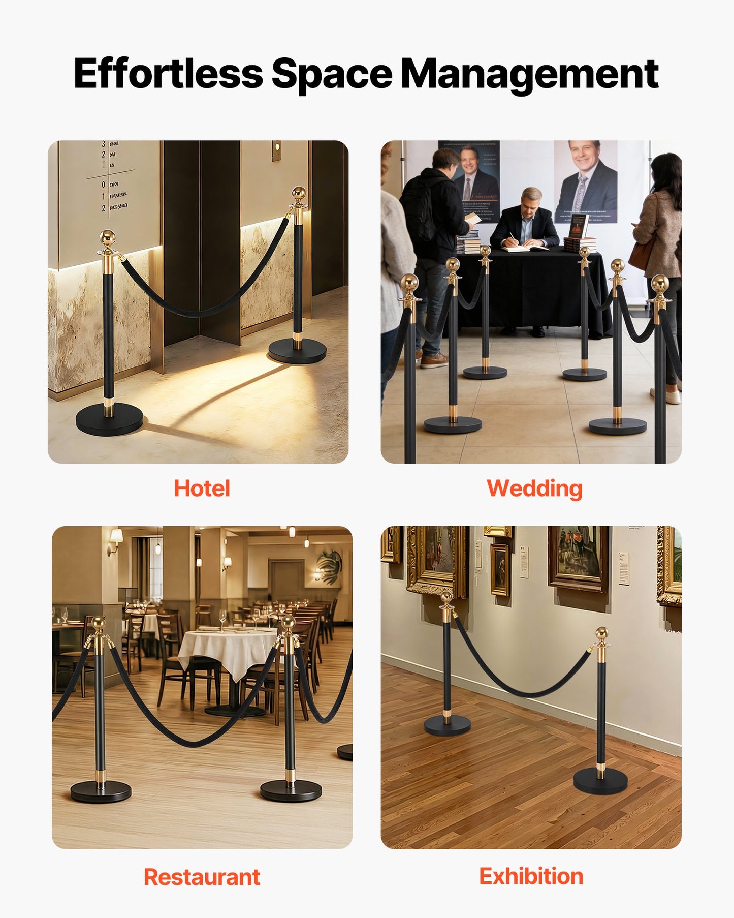 4 Pcs Black Velvet Stanchion Ropes, 1.5 m Crowd Control Stanchion Black Velvet Ropes with Gold Hooks, Post Queue Barrier Carpet Rope for Carpet Events Movie Theaters Grand Openings Hotels Party