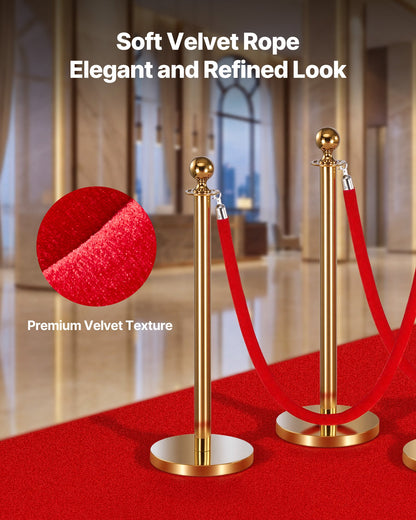 2 Pcs Red Velvet Stanchion Ropes, 1.5 m Crowd Control Stanchion Red Velvet Ropes with Silver Hooks, Post Queue Barrier Carpet Rope for Carpet Events Movie Theaters Grand Openings Hotels Party