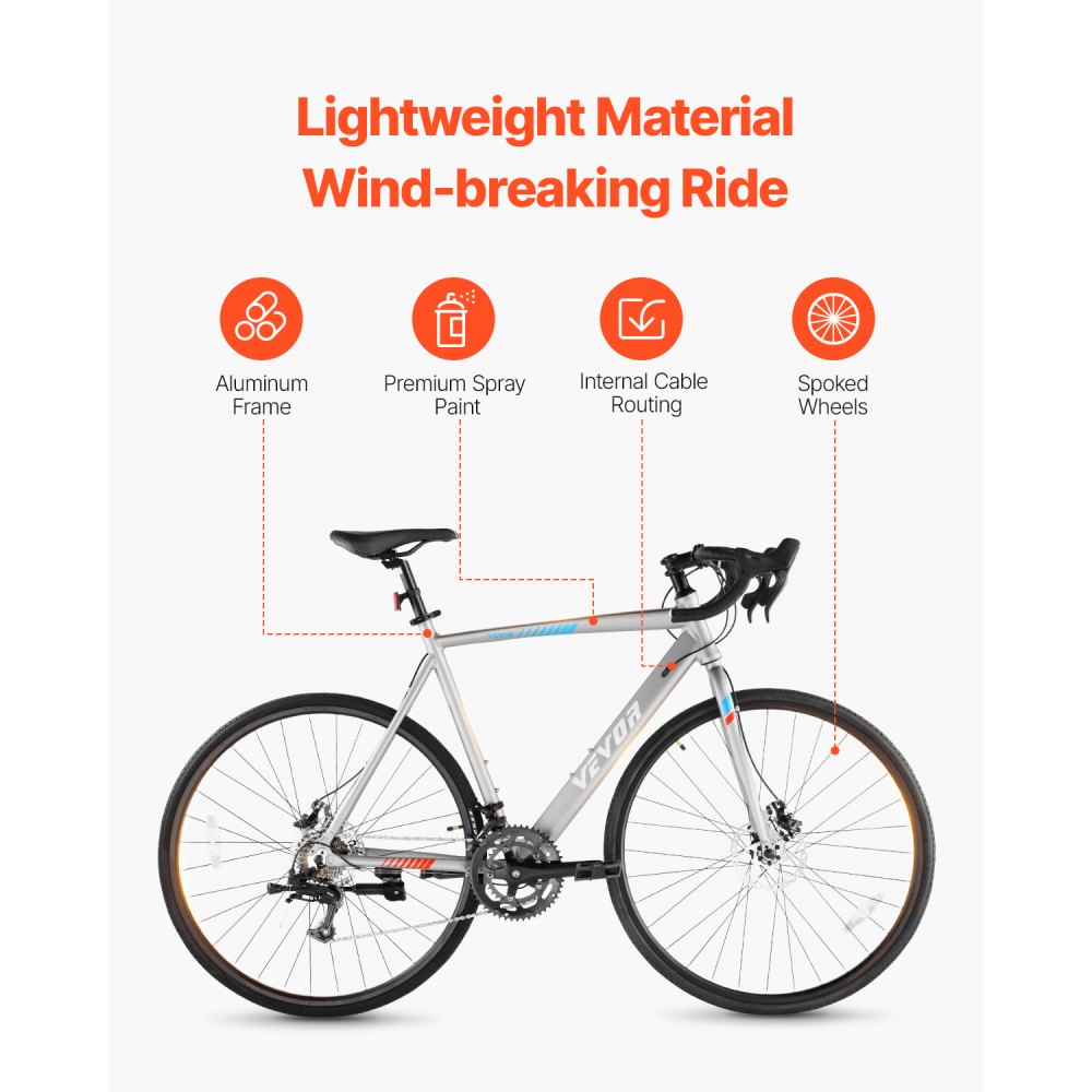 VEVOR Road Bike Racing Bicycle 700C L-TWOO 14 Speeds Aluminum Alloy Disc Brake
