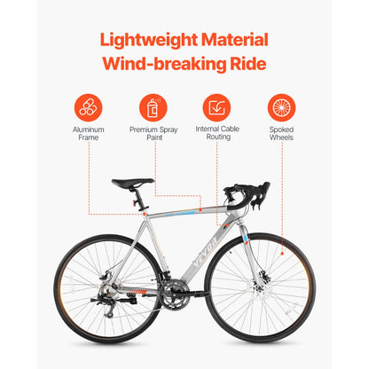 VEVOR Road Bike Racing Bicycle 700C L-TWOO 14 Speeds Aluminum Alloy Disc Brake