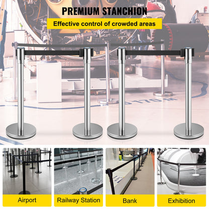 VEVOR Crowd Control Stanchion Stanchion Set 2Pcs w/ 2 m Black Retractable Belt