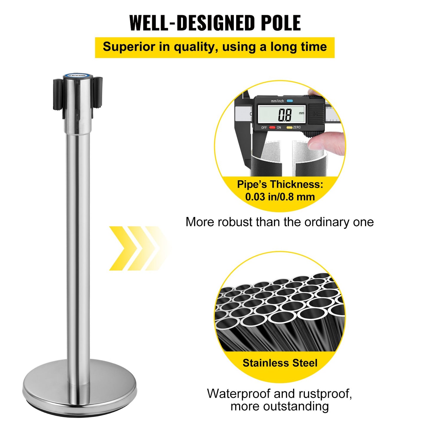 VEVOR Crowd Control Stanchion Stanchion Set 2Pcs w/ 2 m Black Retractable Belt