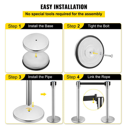 VEVOR Crowd Control Stanchion Stanchion Set 2Pcs w/ 2 m Black Retractable Belt