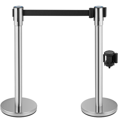 Heavy Duty Crowd Control Stanchion Set with 2m Black Retractable Belt