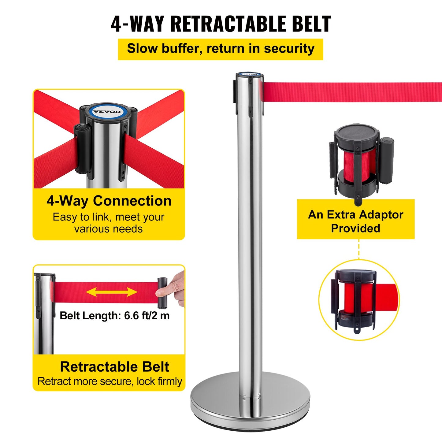 VEVOR Crowd Control Stanchion, Set of 6 Pieces Stanchion Set, Stanchion Set with