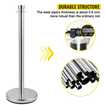 Silver Crowd Control Stanchion Set with 1.5 m Black Velvet Rope, Easy Assembly
