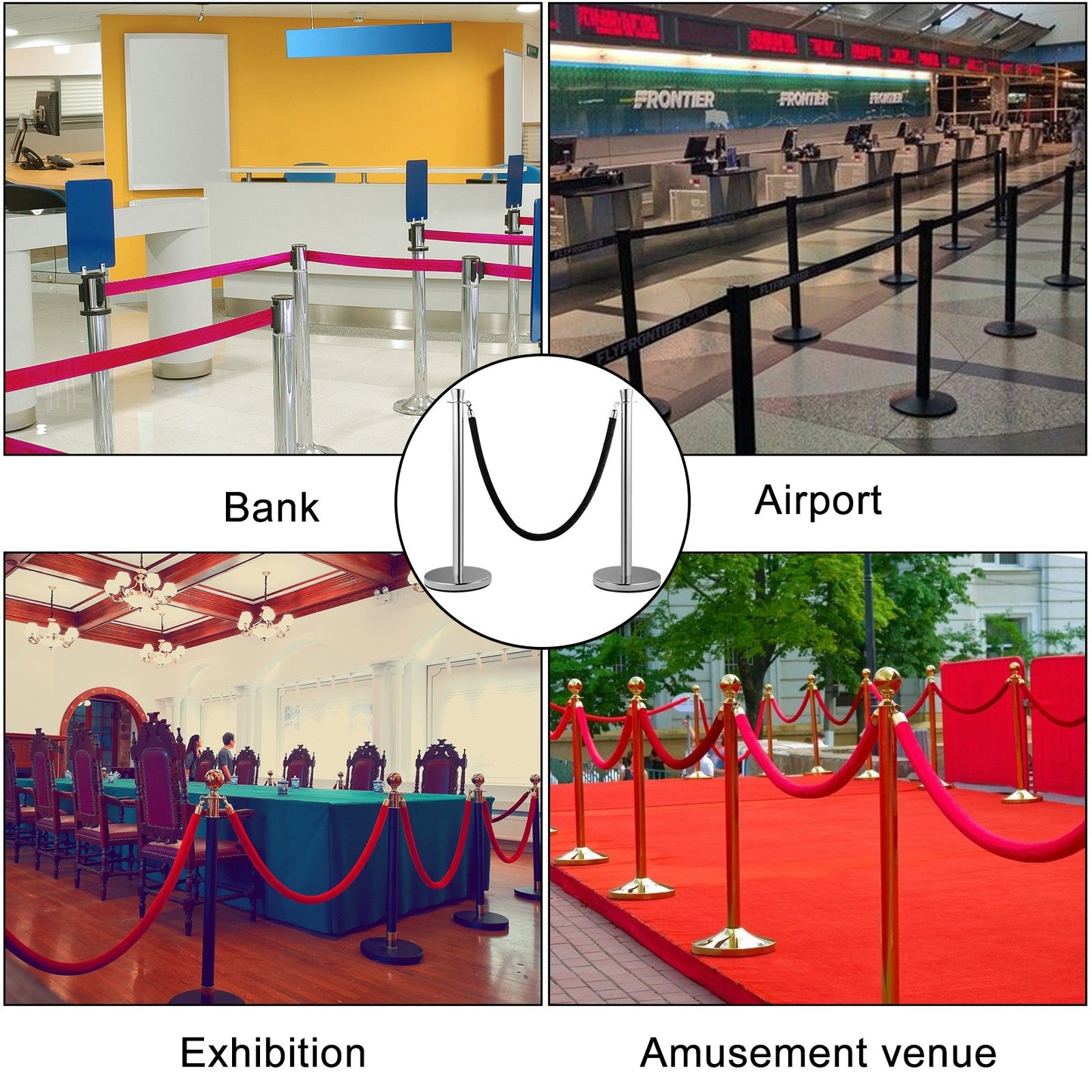 VEVOR Crowd Control Stanchion, Set of 2 Pieces Stanchion Set, Stanchion Set with