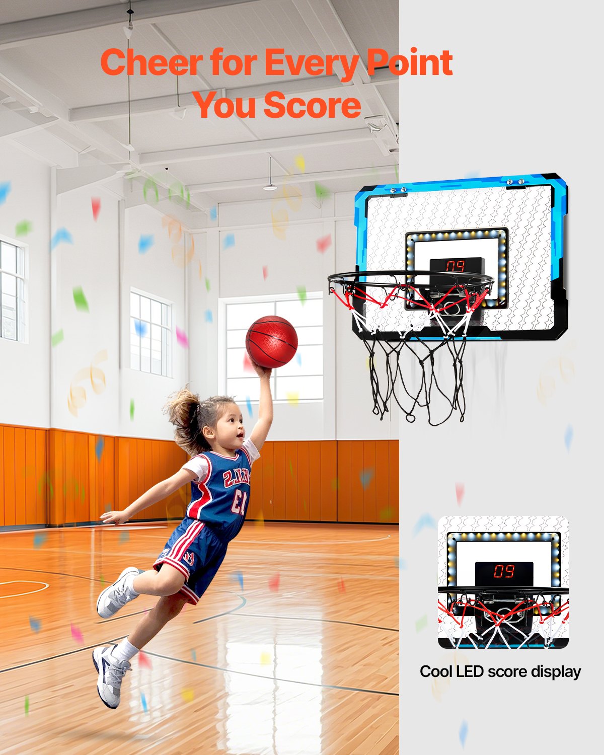 VEVOR Kids Basketball Hoop LED Lights & Audio Scoreboard Indoor Basketball Hoop