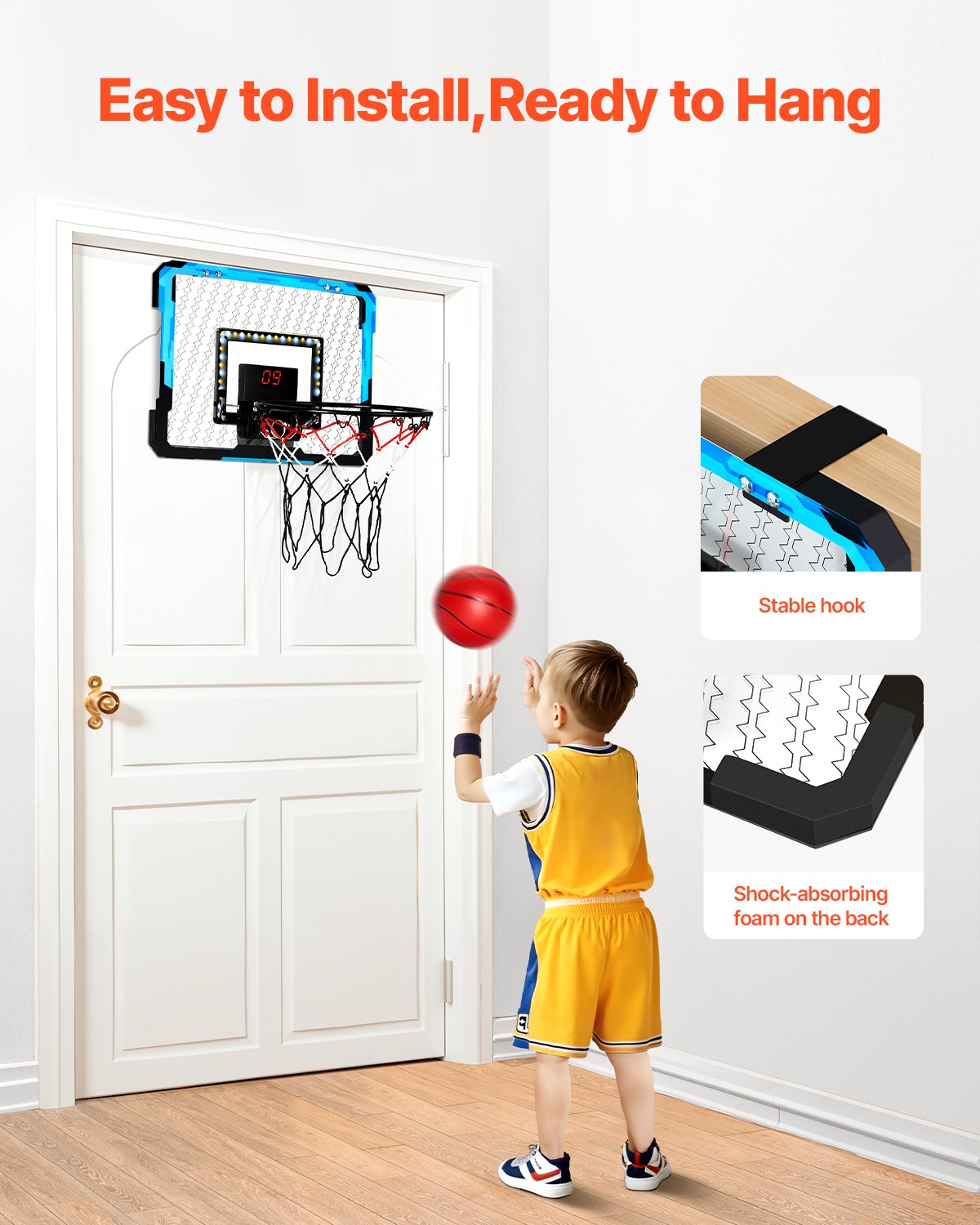 VEVOR Kids Basketball Hoop LED Lights & Audio Scoreboard Indoor Basketball Hoop
