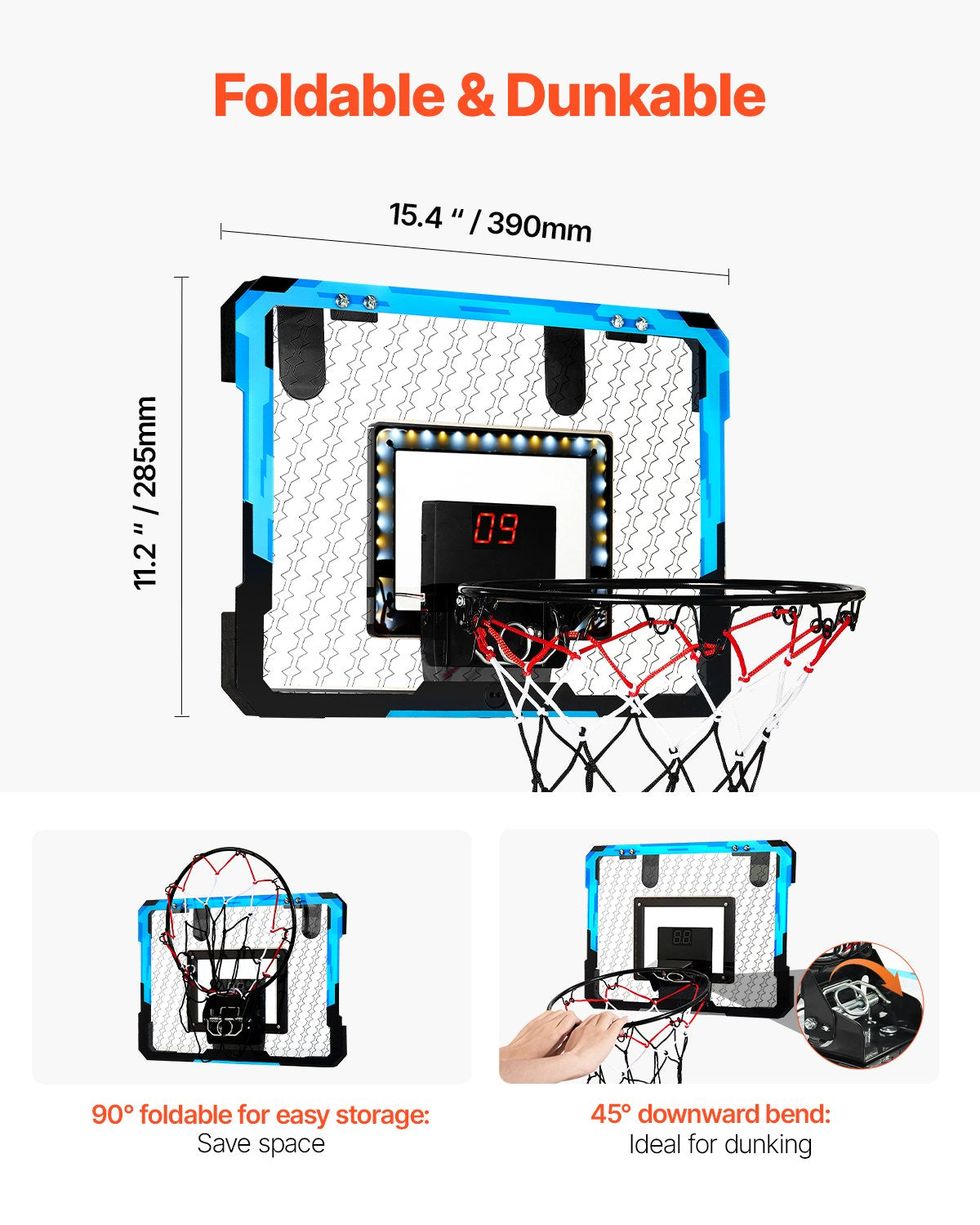 VEVOR Kids Basketball Hoop LED Lights & Audio Scoreboard Indoor Basketball Hoop