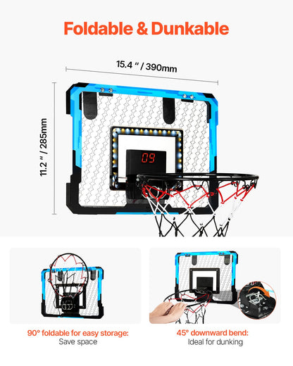 VEVOR Kids Basketball Hoop LED Lights & Audio Scoreboard Indoor Basketball Hoop