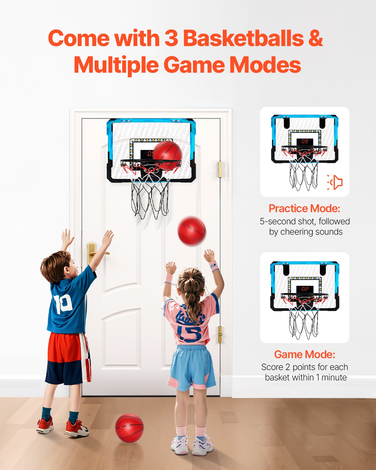 VEVOR Kids Basketball Hoop LED Lights & Audio Scoreboard Indoor Basketball Hoop