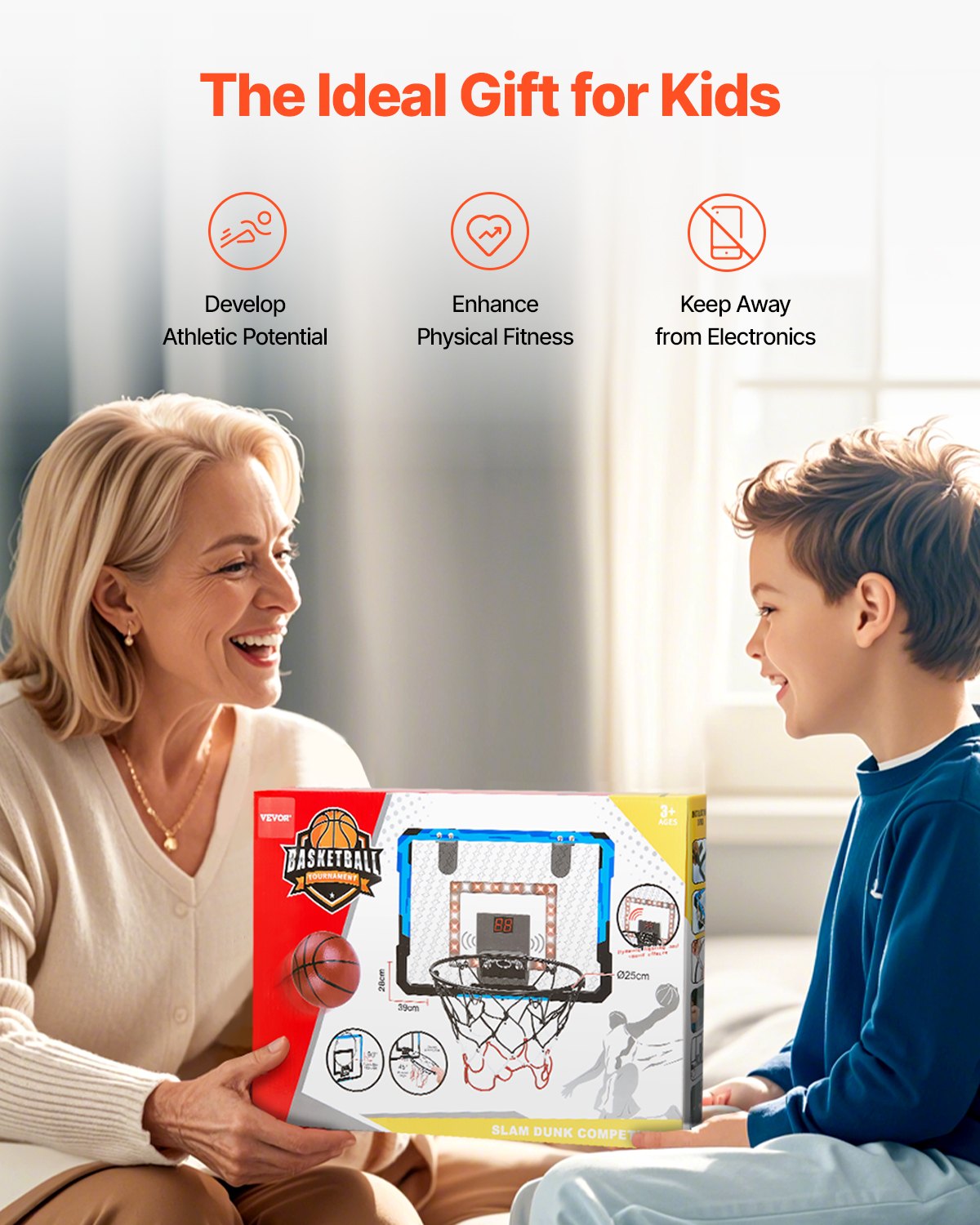 VEVOR Kids Basketball Hoop LED Lights & Audio Scoreboard Indoor Basketball Hoop