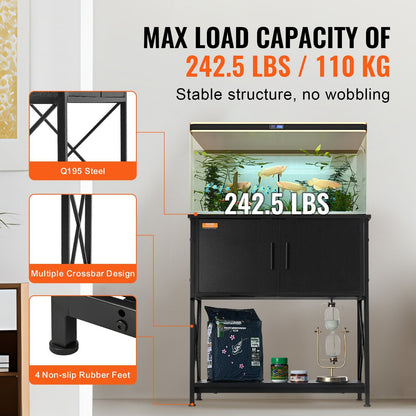 Steel & MDF Aquarium Stand, 29 Gallon, with Storage and Power Outlet, Black