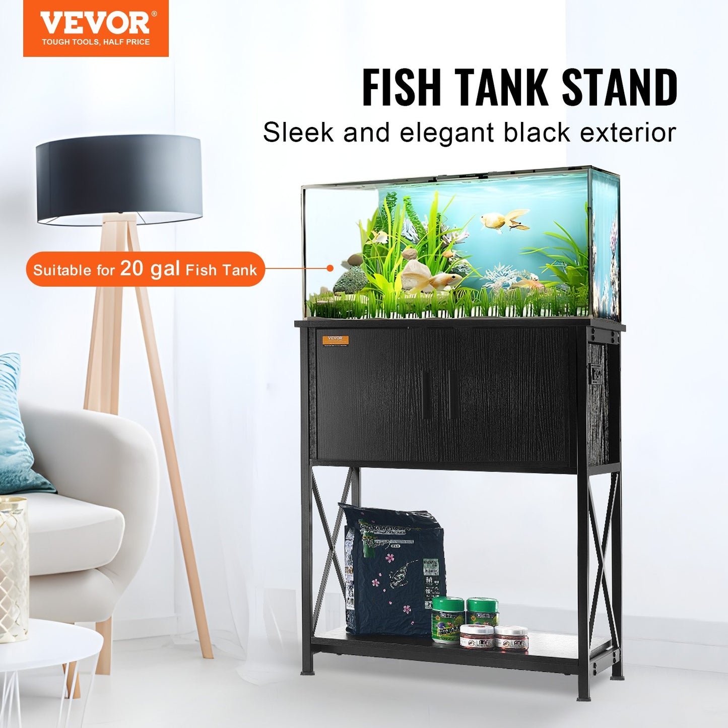 VEVOR Aquarium Stand, 20 Gallon Fish Tank Stand, 25.6 x 16.5 x 31.9 in Steel and