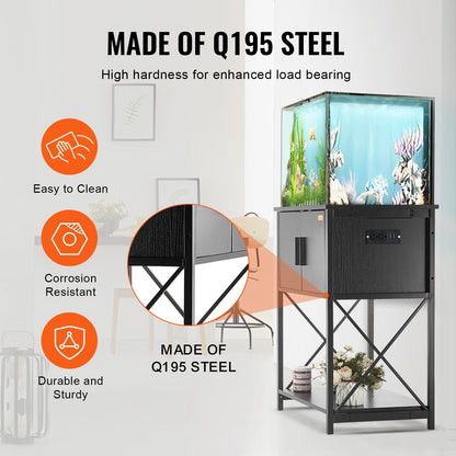 Steel & MDF Aquarium/Reptile Tank Stand with Cabinet, 20 Gallon, Black