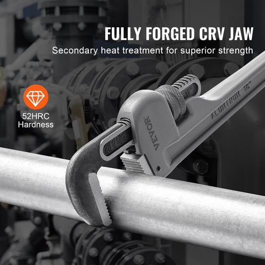 3-Piece Aluminum Pipe Wrench Set, 0.25m 0.35m 0.45m, Adjustable & Ergonomic Design