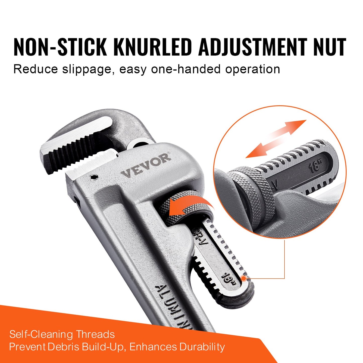 VEVOR 3-Piece Pipe Wrench Set, 10" 14" 18" Aluminum Straight Pipe Wrench, Adjustable